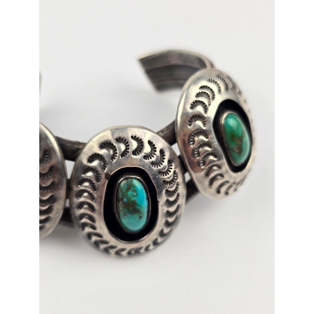 Large Navajo Shadowbox Turquoise sterling silver Cuff bracelet curved crescent - Picture 4 of 13